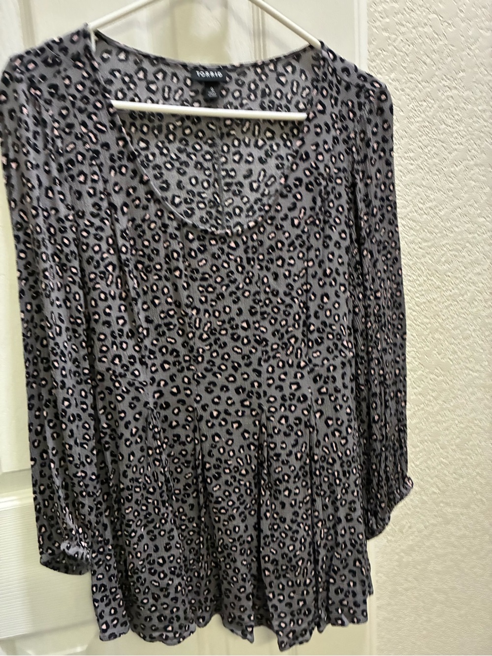 torrid Gray and Pink Leopard Print Peplum Tunic Top
